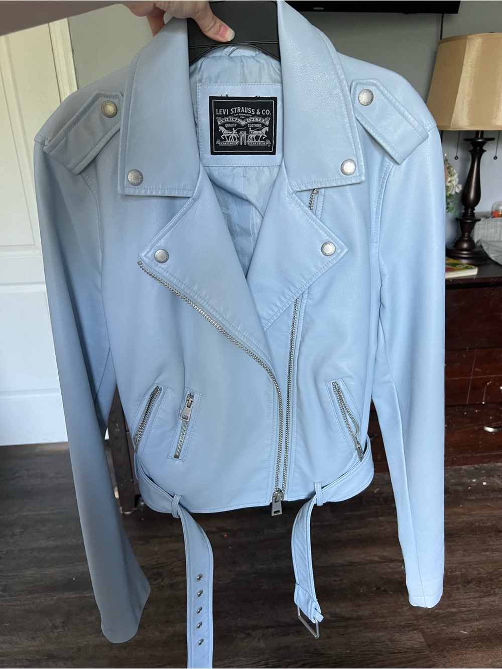 Levi's Light Blue Faux Leather Moto Jacket